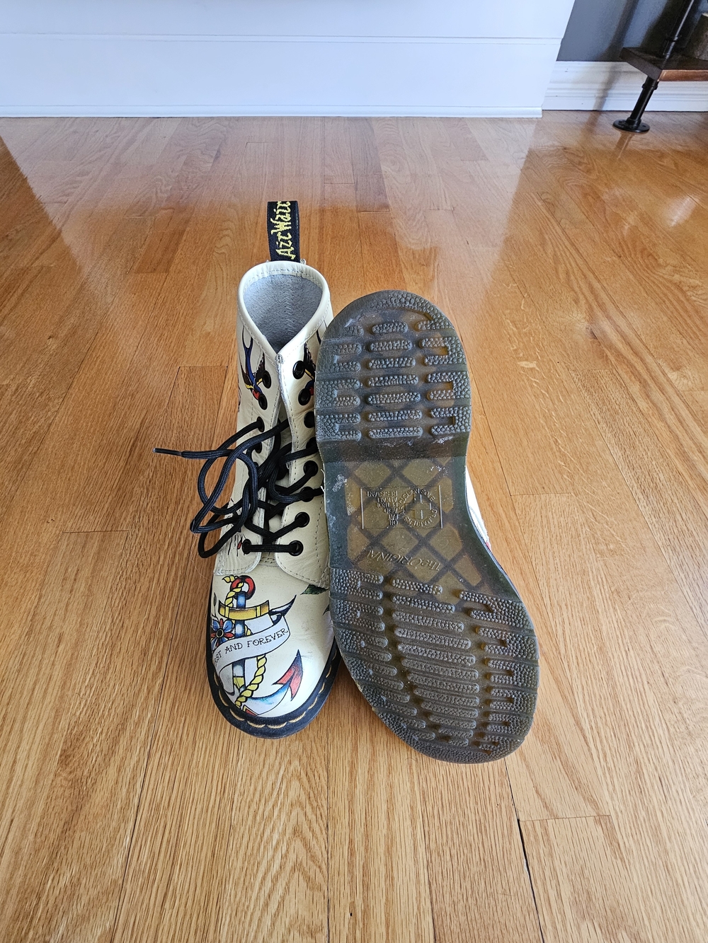 Dr. Martens Cream Tattoo-Style Lace-Up Boots with Black Laces - Picture 2 of 4